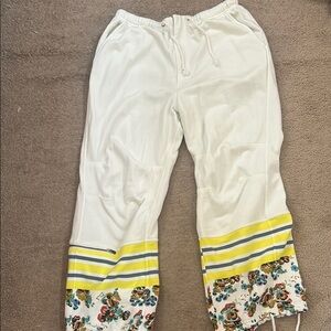 FP Movement White and Yellow Track Pants with Decorative Bands
